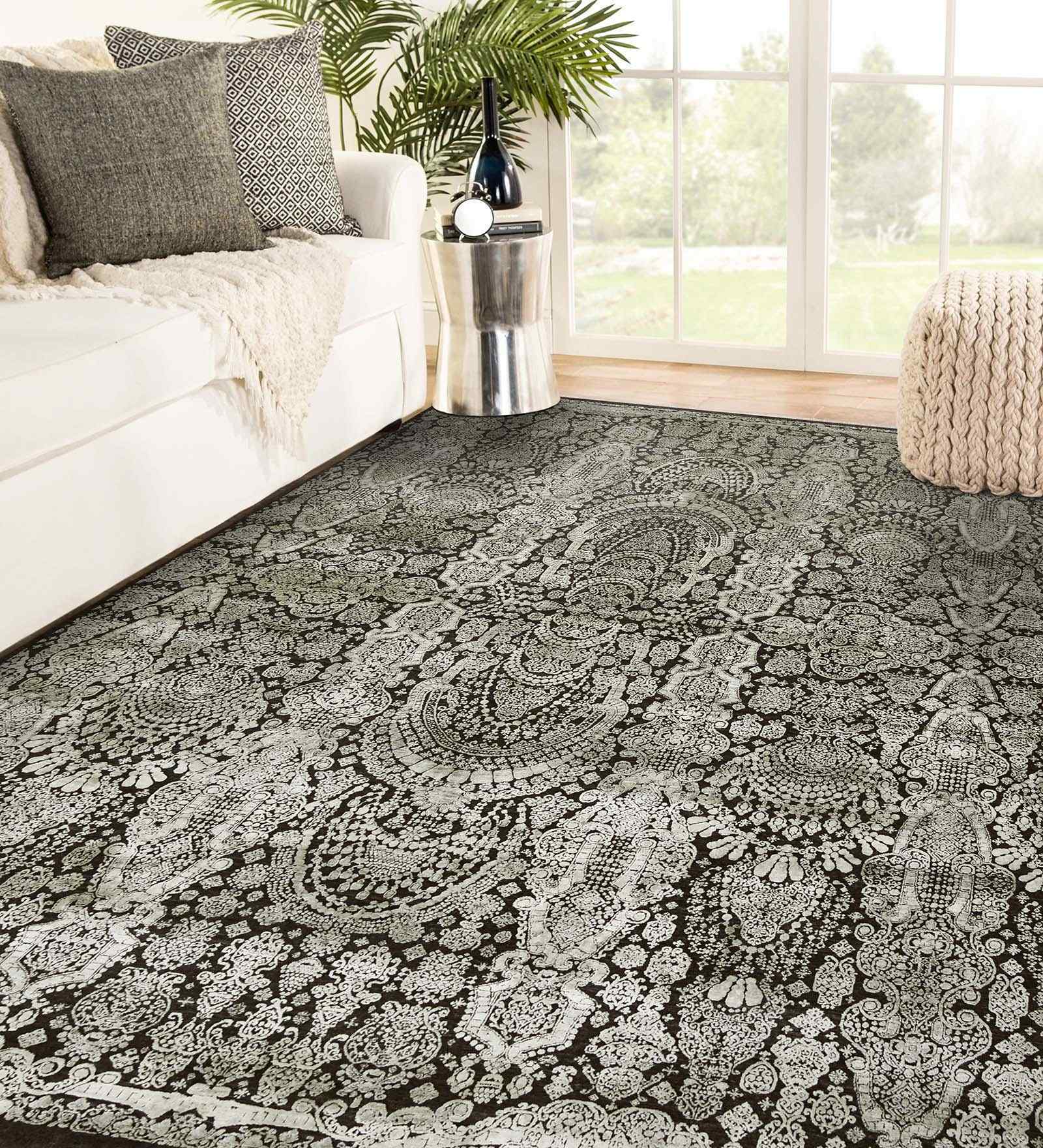 Yellow Transitional Raw Handspun NZ  Wool & Raw Handspun Silk 2x3 Feet Handmade  Dhurrie