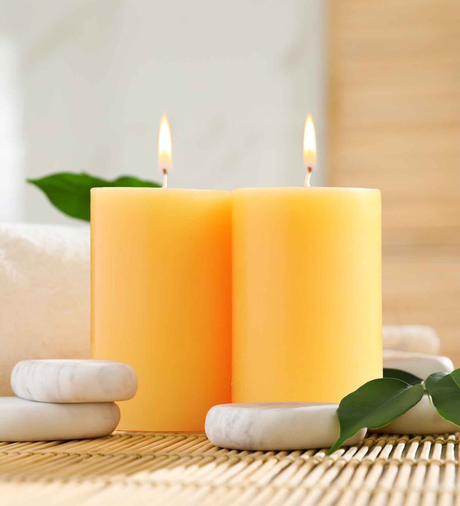 Yellow Wax Pillar Candles Mango Sorbet Aroma Pack Of 2