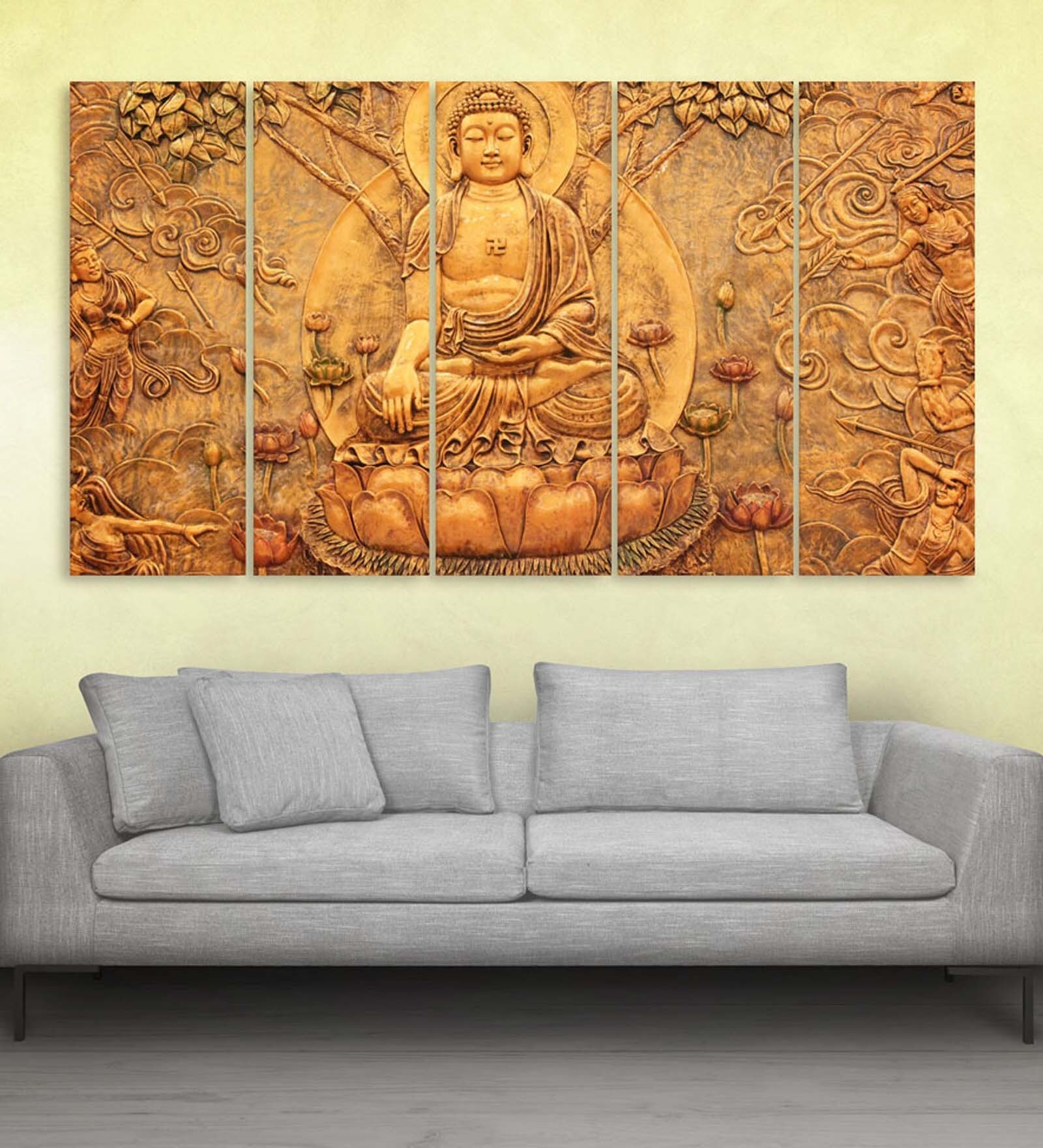 Yellow Wood Multiple Frames Buddha Beautiful Art Panels