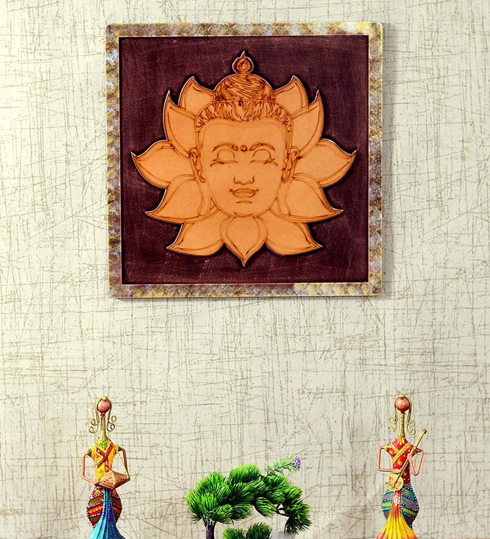 Yellow Wooden Decorative Buddha Wall Frame