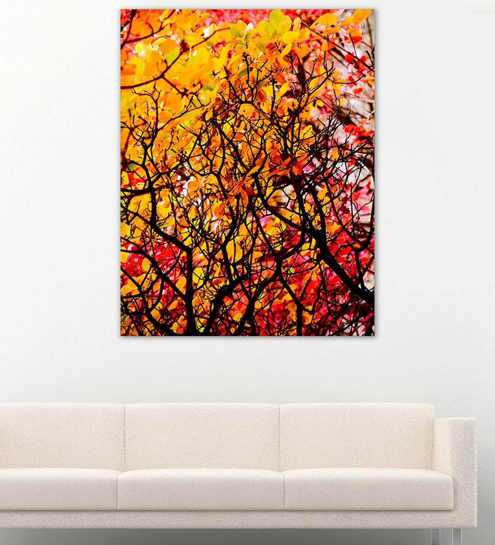 Buy Yellow Wooden Framed Printed Beautiful Autumn Wood Canvas Art Print ...