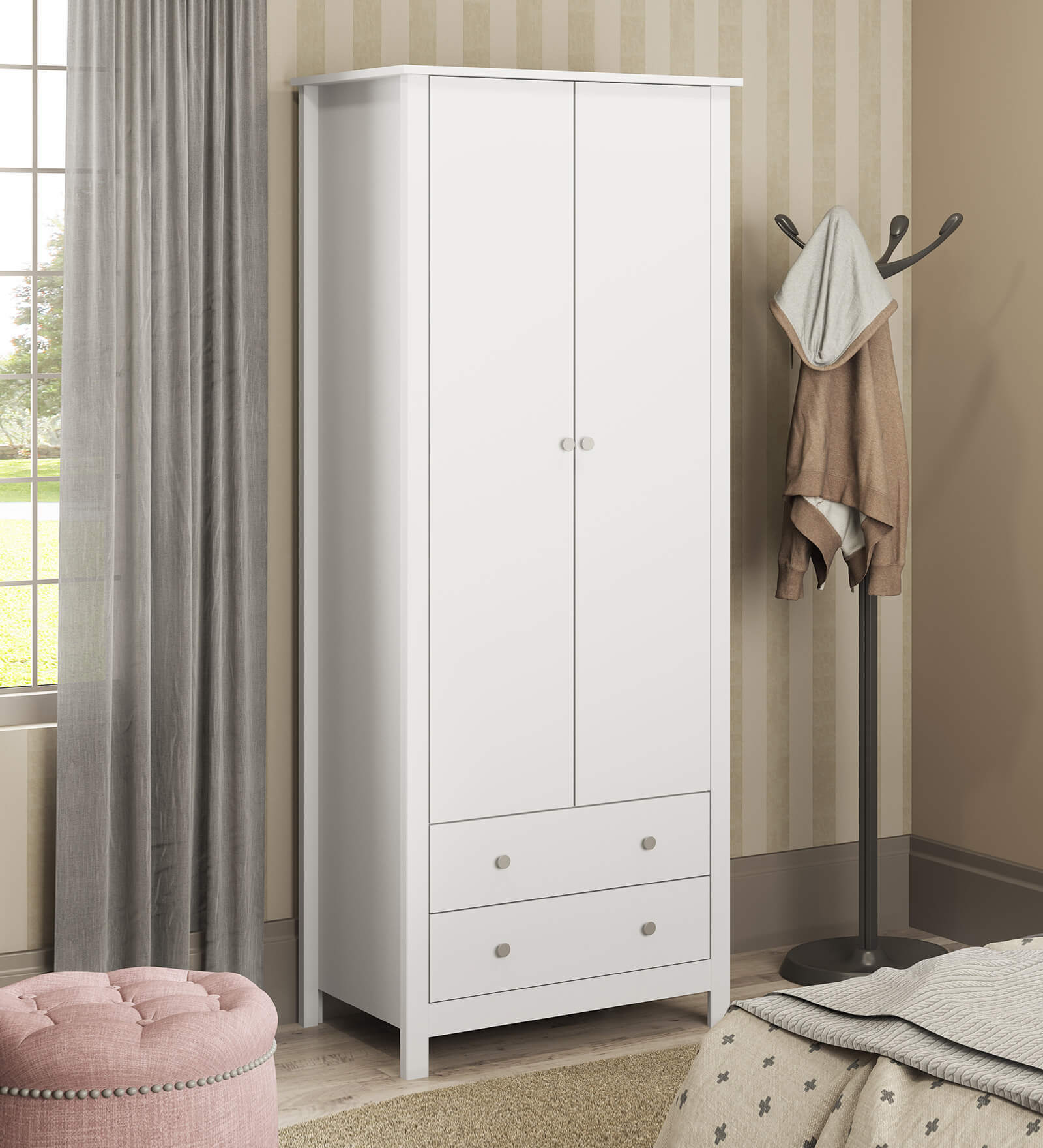 Yemon 2 Door Wardrobe With 2 Drawers In White Finish