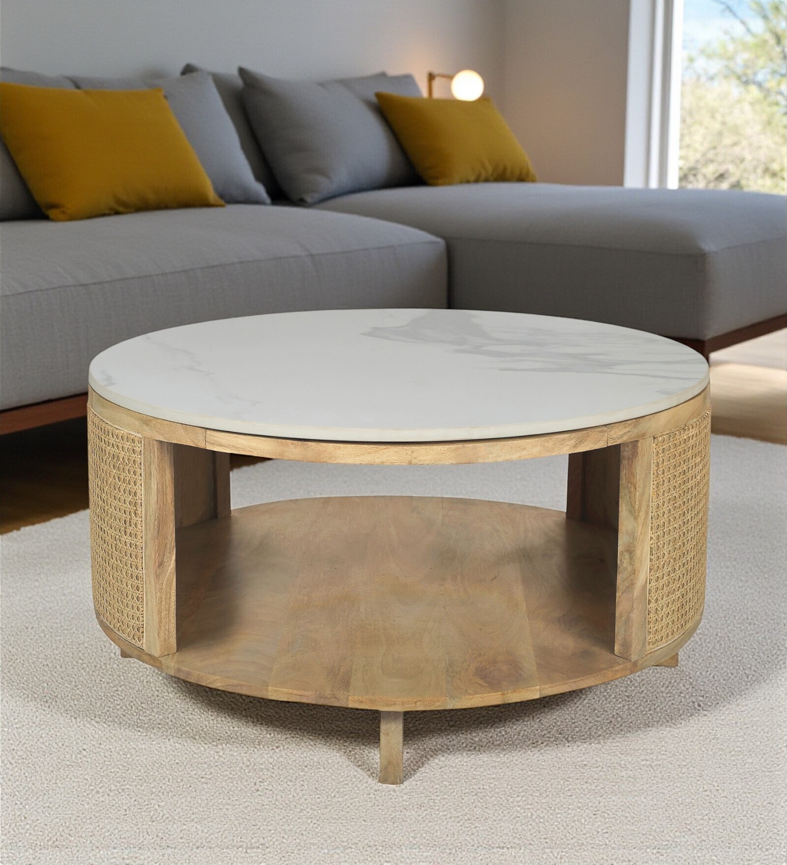 Yesemia Mango  Wood Coffee Table In Natural Finish With Porcelain Top