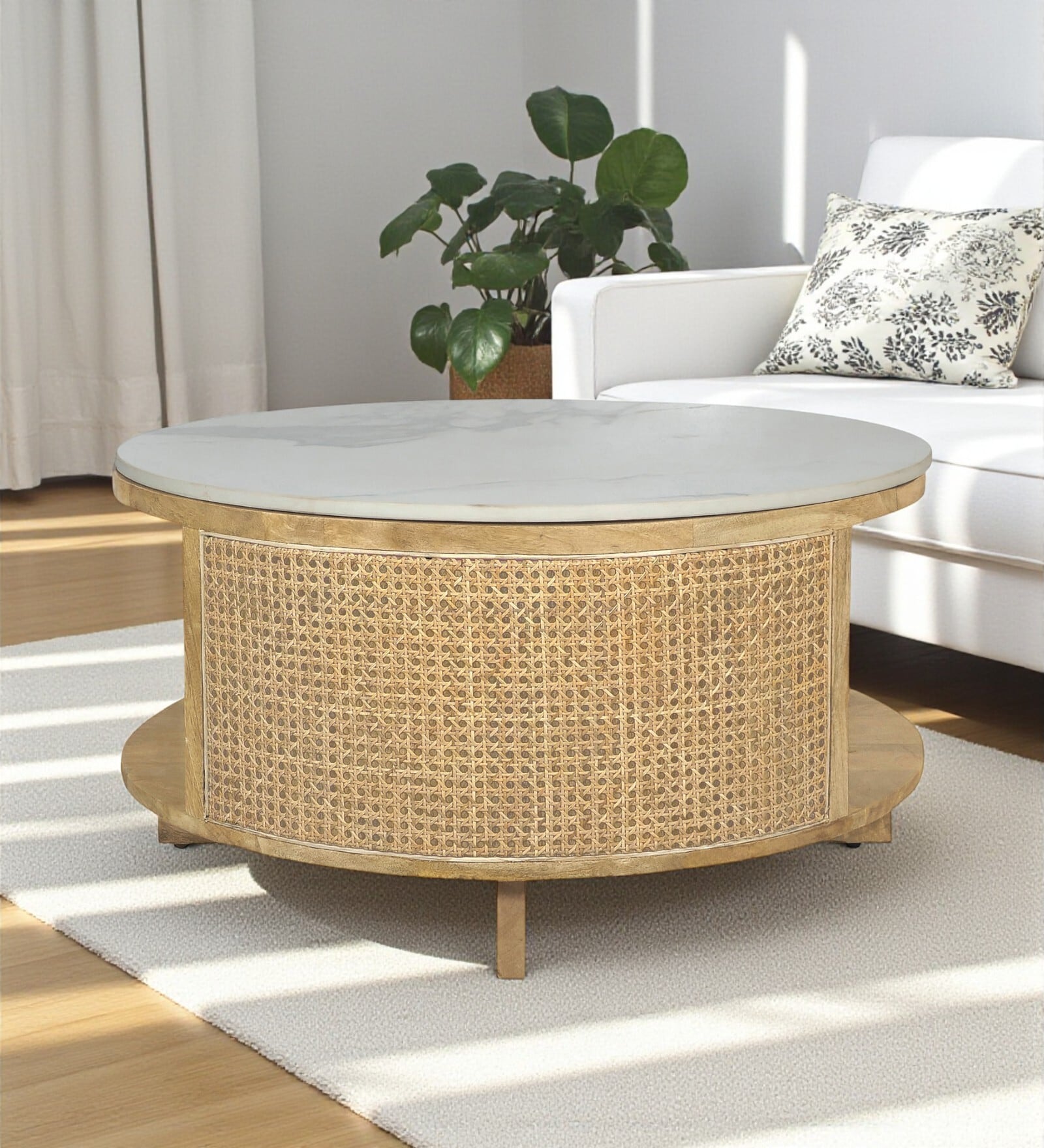 Yesemia Mango Coffee Table In Natural Finish With Porcelain Top