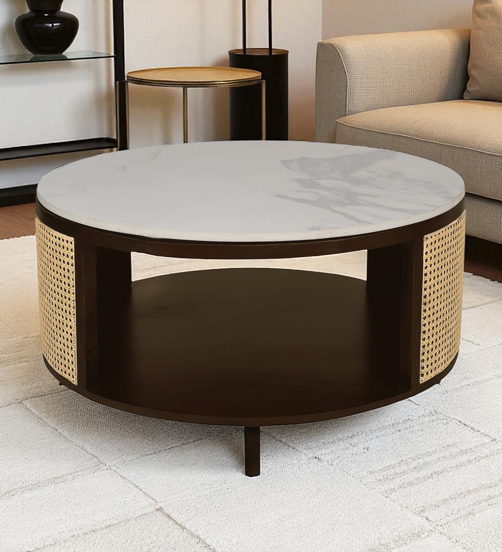 Yesemia Mango Coffee Table In Walnut Finish With Porcelain Top