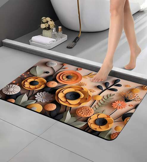 Yelllow Flower 3D Print 40x60 cm Bathroom Mat