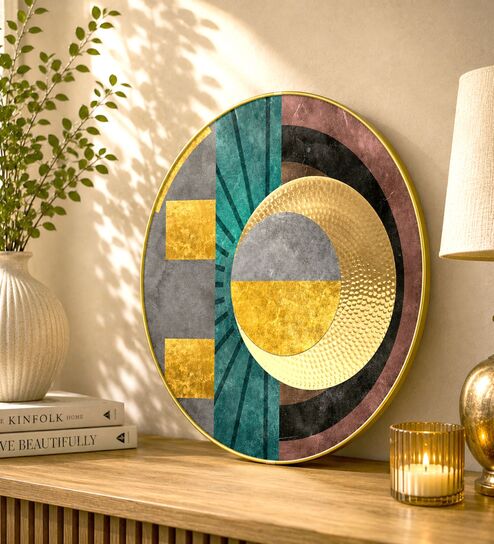 Yellow & Gold Abstract Round Wall Art 15 Inch