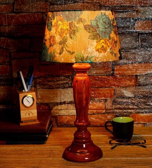 Ryan Yellow & Green Fabric Shade Night Lamp With Wood Base By BrightDaisy
