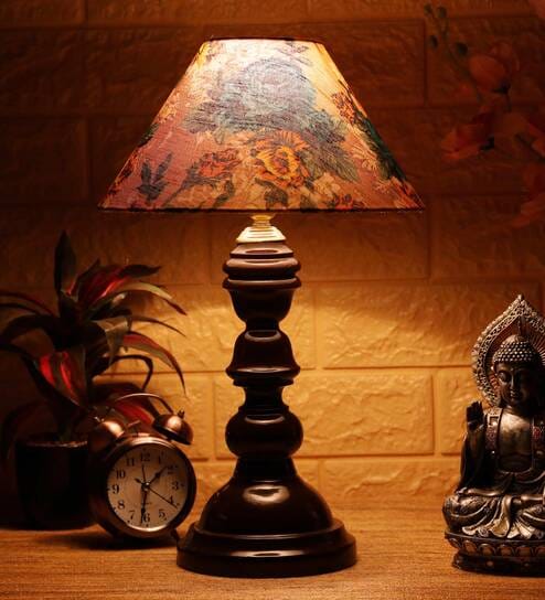 Moby Yellow & Green Fabric Shade Night Lamp With Wood Base By BrightDaisy