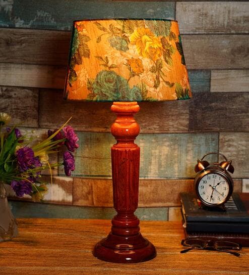 Delmas Yellow & Green Fabric Shade Night Lamp With Wood Base By BrightDaisy