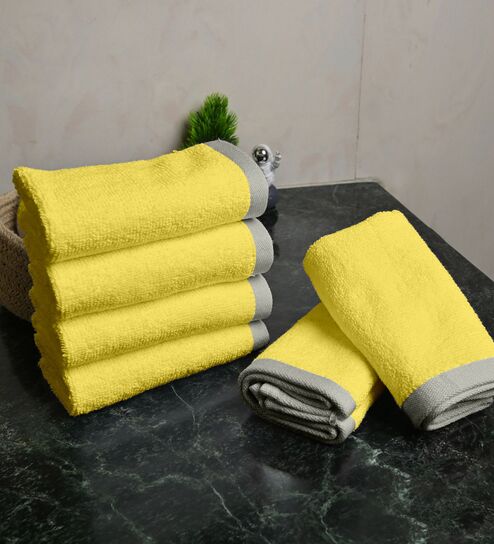 Yellow Cotton Solid 500 GSM 6 Pcs Face Towels