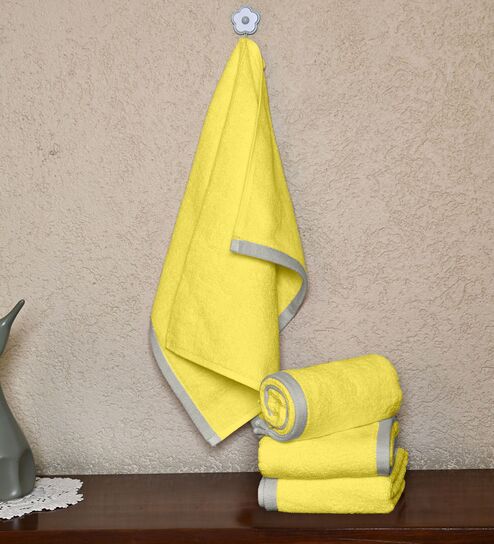 Yellow Cotton Solid 500 GSM 4 Pcs Hand Towels