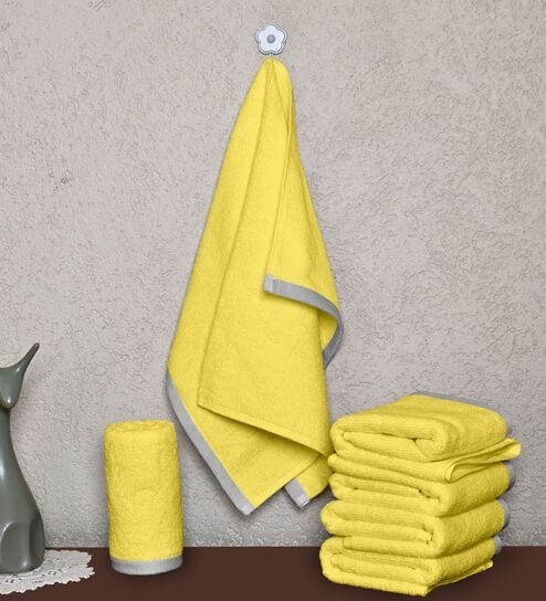 Yellow Cotton Solid 500 GSM 6 Pcs Hand Towels