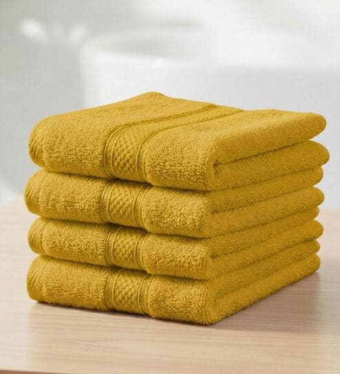 Yellow 100% Cotton 400 Gsm Face Towel 4 Pc
