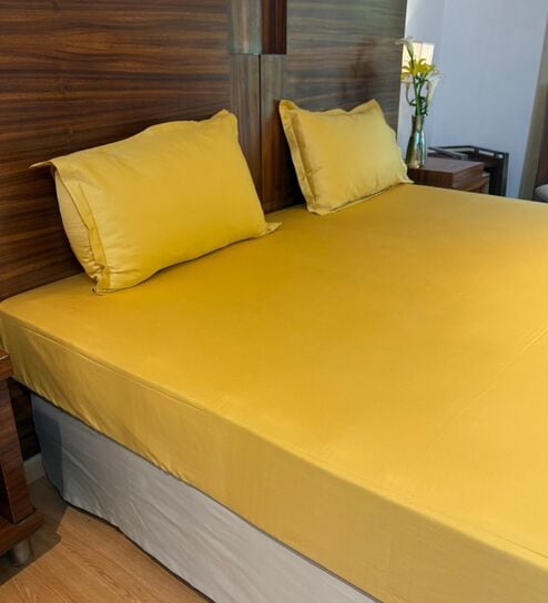 Yellow 100% Cotton Sateen Plain Double Solara Bedsheet with 2 Pillow Covers (Spring Summer 2025 Collection)