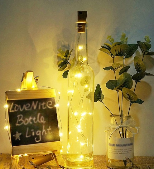 Yellow 2 Meters Bottle Lights with Cork Battery Operated 20 LED Fairy Mini String Lights (Pack of 2)
