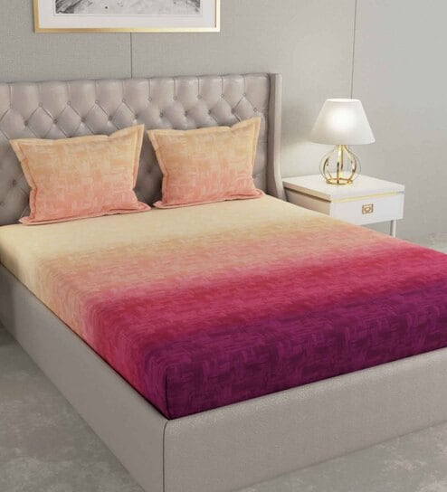 Yellow Abstract 144 TC Cotton Queen Sized Bed Sheets with 2 Pillow Covers by GM Fabrics