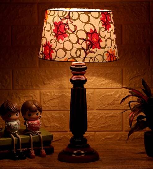 Yogasana Yellow Fabric Shade Night Lamp With Wood Base By BrightDaisy