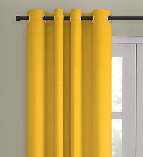 Yellow Solid Cotton 5 Ft Light Filtering Eyelet Window Curtain