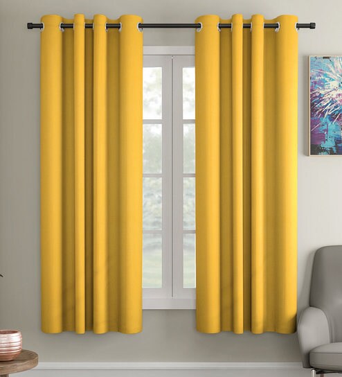 Buy Yellow Blackout Cotton 5 Feet Eyelet Window Curtain By Soumya