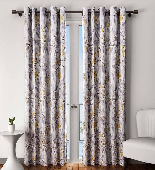 Buy Yellow Blackout Cotton 9 Feet Eyelet Long Door Curtain By