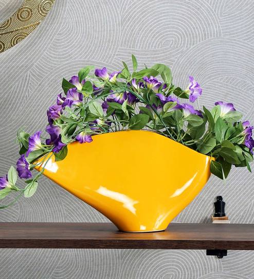 Buy Yellow Abstract Lux Ceramic Vase By Home Online Floor