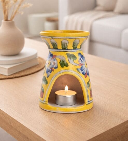 Yellow Clay Blue Pottery Oil Burner
