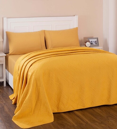 Yellow 100% Cotton 100 AC Room Double Bed Quilt by Maspar