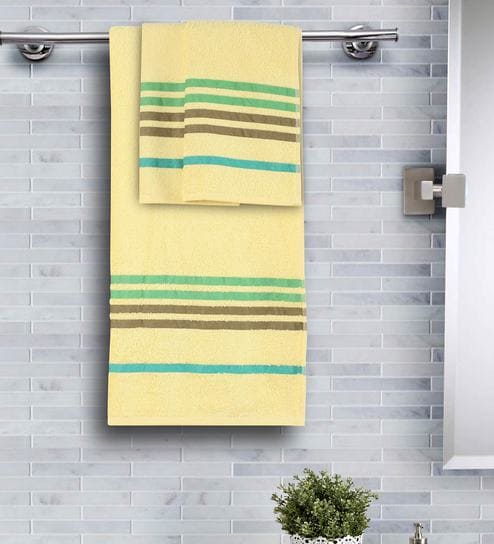 Yellow Solid 450 GSM Cotton 3 Pieces Towel Set