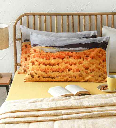 Yellow Cotton Abstract 28x18 inches Pillow Cover Set of 2