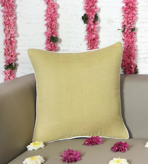 Yellow Cotton Blend Solid 16x16 inches Cushion Covers (1pc) by Zeba