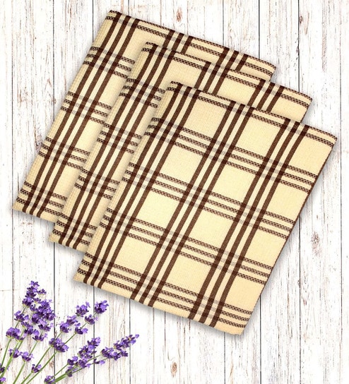 Yellow Cotton Checkered 215 GSM Bath Towels Pack of 3