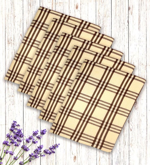 Yellow Cotton Checkered 215 GSM Bath Towels Pack of 5