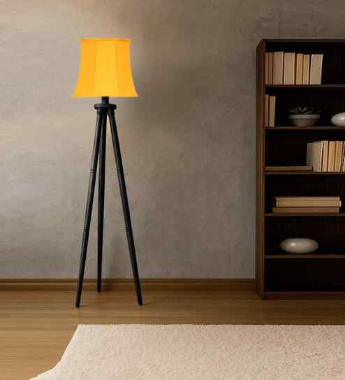 Yellow Cotton Soft Back Table Lamp With Wooden Base