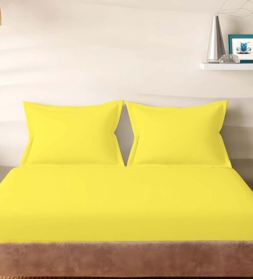 Yellow Cotton Solid 210TC Plain Set of 2 Pillow Covers