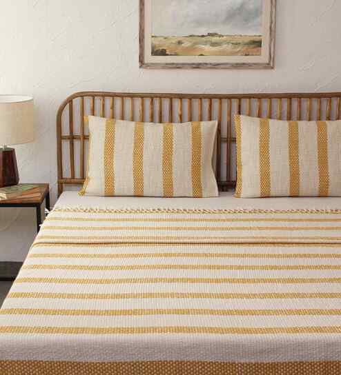 Yellow Cotton Textured Double Bedcover