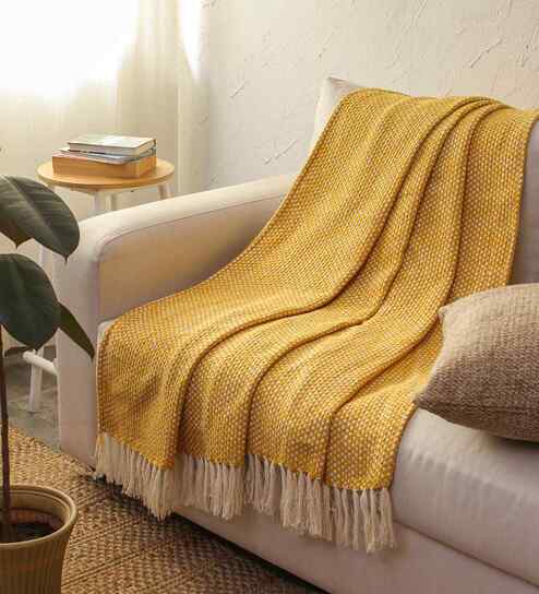 Yellow Cotton Vindhya Throw