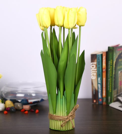 Yellow Fabric Tulip Bunch Artificial Flowers
