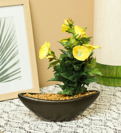 Yellow Fabric Morning glory Artificial Plant