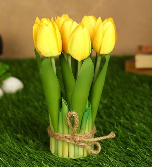 Yellow Fabric Fabric Stunning Tulip Artificial Flowers