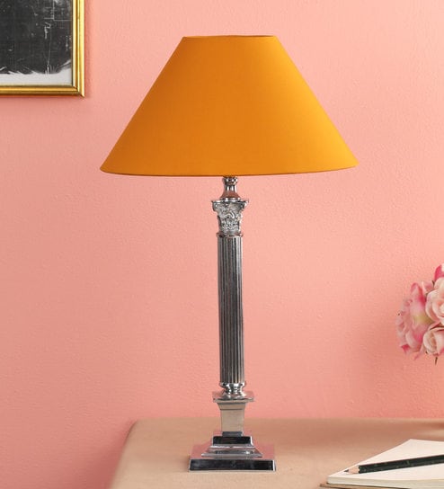 Yellow Fabric Shade Table Lamp with Silver Base by Foziq