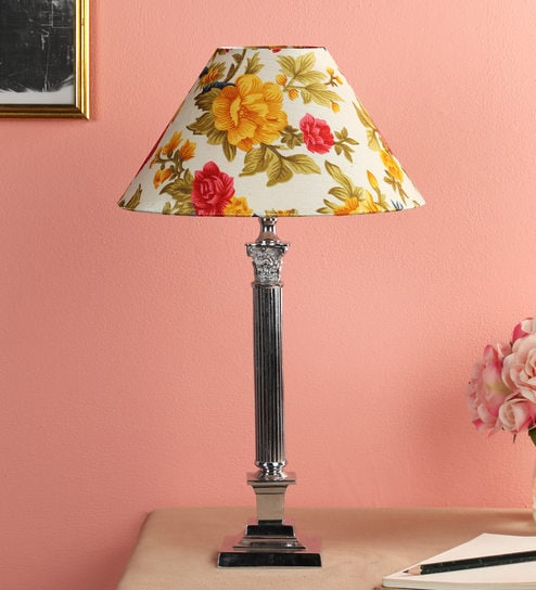 Yellow Fabric Shade Table Lamp with Silver Base by Foziq