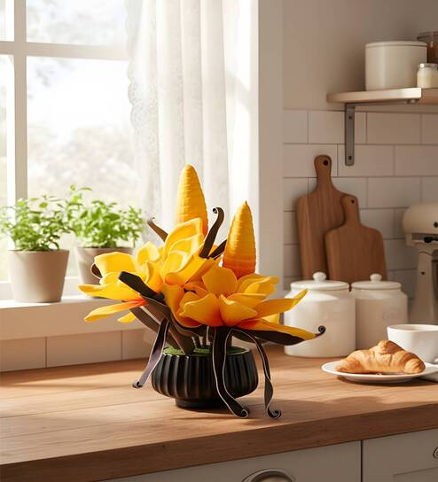 Yellow Faux Leather Opulent Dawn Magnolia Arrangement Pot With Flower