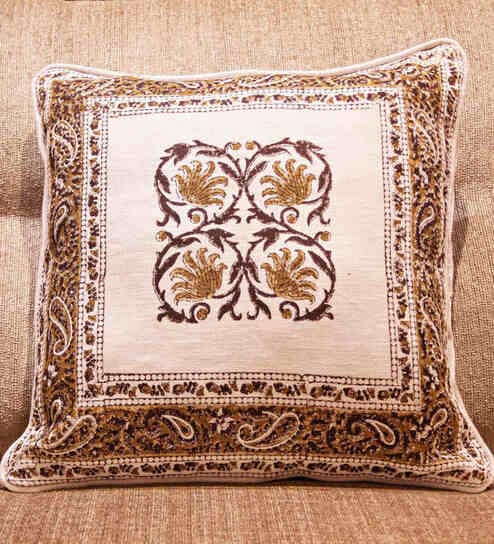 Yellow Traditional 100% Cotton 16 x 16 Inches Cushion Cover by Bells & Whistles