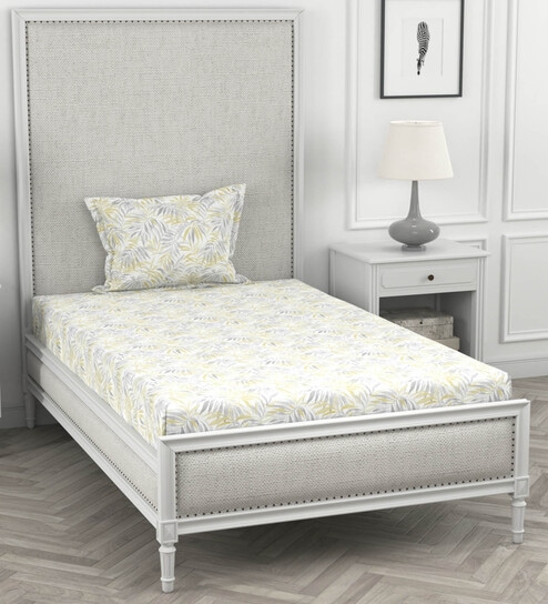 Yellow Floral 200 TC 100% Cotton Single Bedsheet With 1 Pillow Cover Solana Collection By Rosarahome