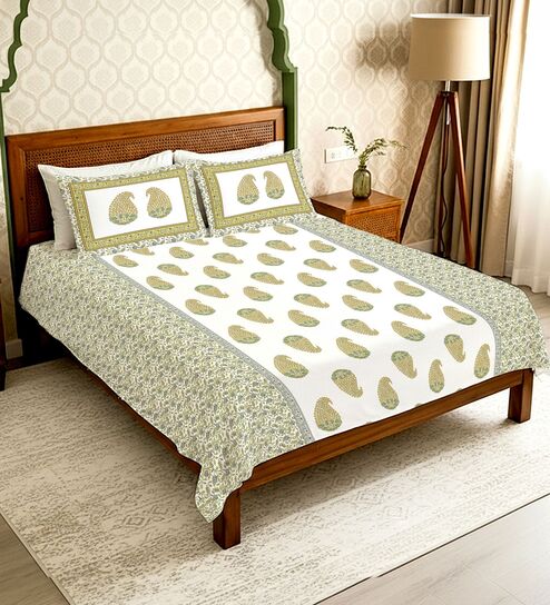 Yellow Floral 300 TC Cotton King Sized Bedsheet with 2 Pillow Covers