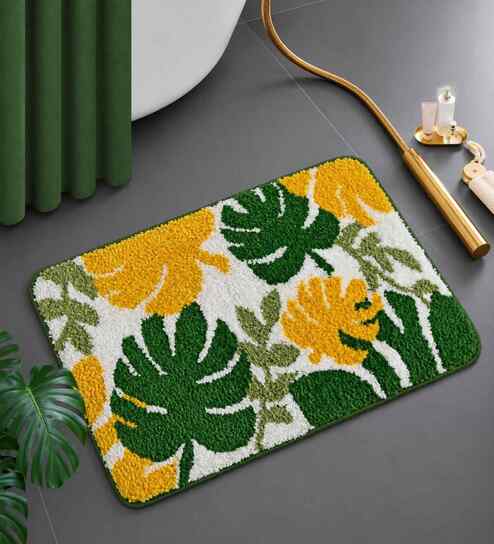 Yellow Floral Microfibre 24X16 Inches Anti-Skid Bath Mat