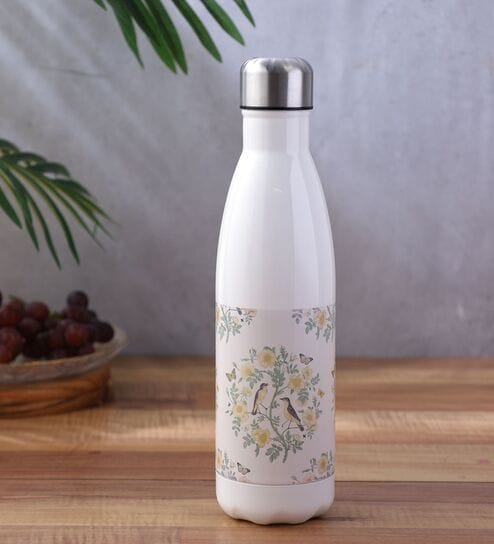 Yellow Flower with Two Birds Printed Steel Water Bottle 600ml