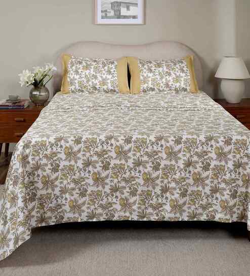Yellow Fruit Print 200 TC Cotton King Size Bed Sheet with 2 Pillow Covers Sensory Bloom Collection