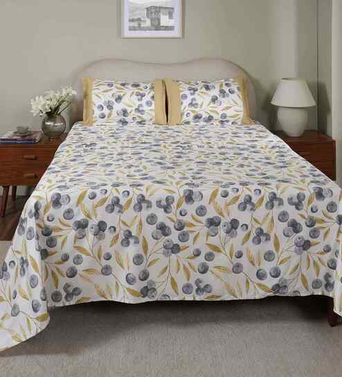 Yellow Fruit Print 200 TC Cotton Single Bed Sheet with 1 Pillow Cover Sensory Bloom Collection